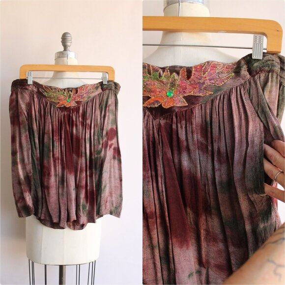 Vintage Pants - Vintage 1980s 1990s Shorts, Jane Ashley Brown Rayon Tie Dye Loose Pants, Size Sm